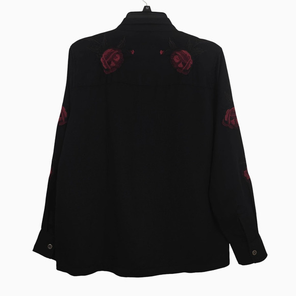Rails Elliot Embroidered Utility Shirt Jacket Sz XS Black Metallic Roses Shacket - Picture 8 of 13